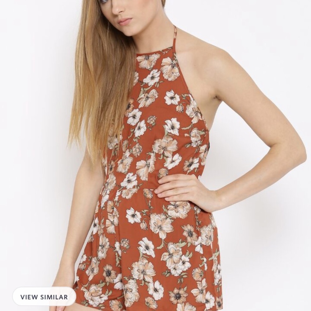 Floral Print Halter-Neck Romper, Size S